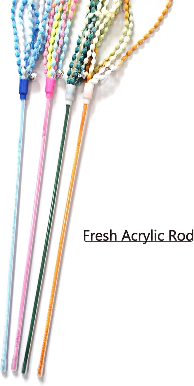 IUHKBH Cat Teaser Toys, 4 PCS Plush Srtip Cat Wands Interactive Cat Teasing Stick Vibrant Cat Teaser Wands with Bell for Cat Kitten Having Fun Exerciser Playing