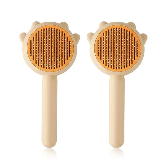 2Pcs Cat Brush for Grooming, Pet Comb Brush with Release Button, Self Cleaning Slicker Comb for Shed Hair and Removes Tangles Hair for Short or Long Haired Cats, Dogs (Yellow 2PCS)