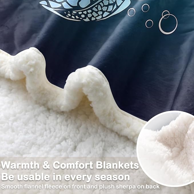 Sleepwish Sea Turtle Fleece Throw Blanket Soft Beach Theme Teal Turquoise Plush Sherpa Blanket for Couch Chair, Throw (50" X 60")