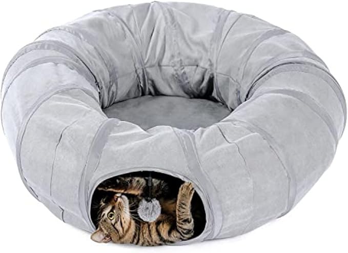 Cat Tunnel Bed for Indoor Cats，Large cat Donut Tunnel 3 Forms Peekaboo cat cave with Washable Cushion Multifunctional Cat Toys for Cats Rabbit,Cat Bed + Cat Tunnel+Cat Toys (Cat Tunnel Bed no Plush)