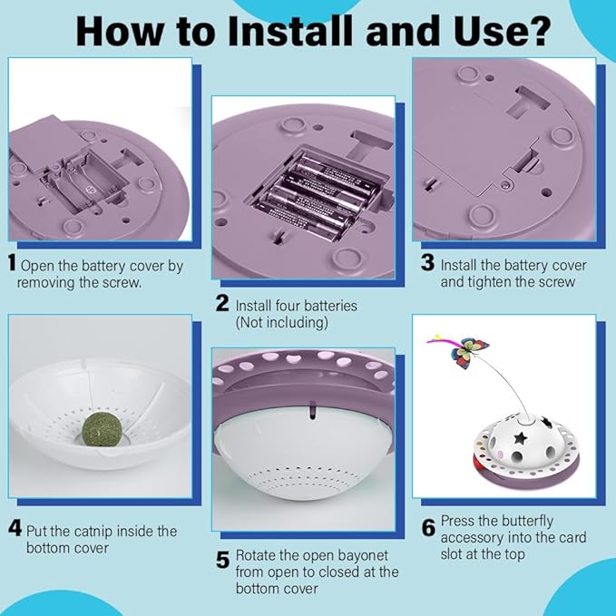 Interactive Cat Toys for Indoor Cats 4 in 1, Flying Butterfly, Shooting Feather, Catnip Balls, Automatic Kitten Toy, Dual Power Supplies & Stylish Design, Indoor Exercise Best Toy (Pink)