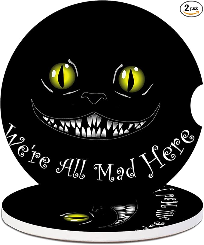 Car Cup Holder Coaster - Funny Black Cat Absorbent Ceramic Coaster, Car Coasters for Cup Holders, Auto Accessories for Women & Men, Pack of 2