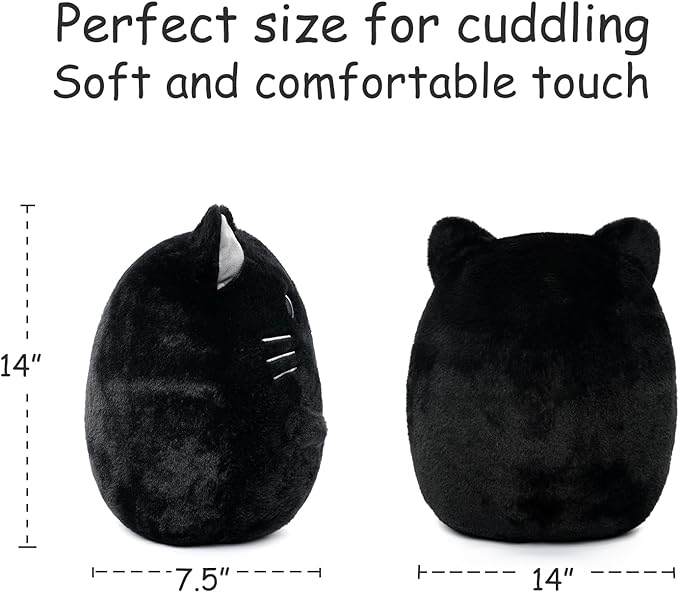 Black Cat Kitty Stuffed Animals Plush Toys with Embroidered Eyes for Boy Girl Baby Halloween Decoration Pillow Cushion Sofa Housewarming Gifts