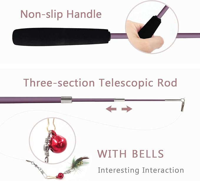 SONGWAY Cat Teaser Wand Toy - 10 Pieces Insect Cat Toy Set, Retractable Cat Wand Toy, Cat Teaser Wand Refills with Bell, Cat Feather Toys, Interactive Cat Toys for Indoor Cats