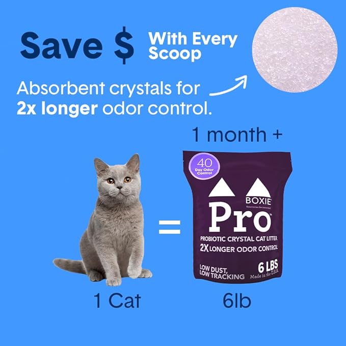 Boxie® Pro™ Probiotic 40 Day Odor Control Non-Clumping Cat Litter, 18lb Boxiecat Crystal Kitty Litter (3 Pack of 6lb Bags)