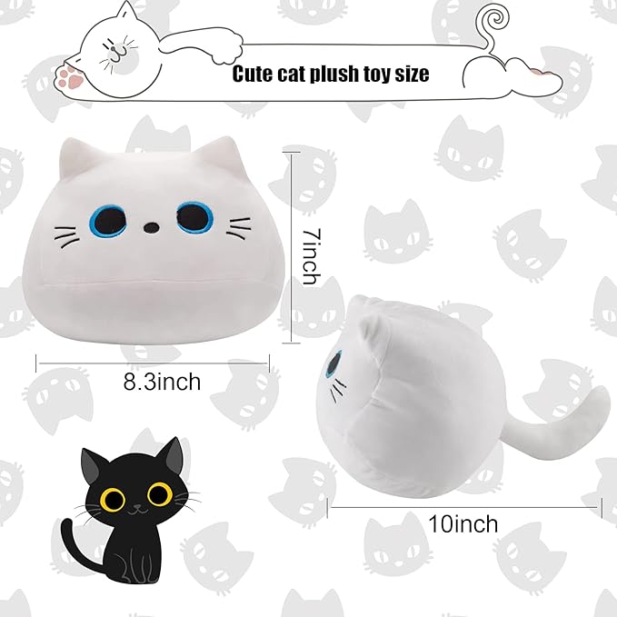 10'' Soft Cute White Cat Plush Toys, Soft Squishy Plushies, Perfect Home Decoration Gift for Cat Lovers, Kids, Boys, Girls (White, 10 Inch)