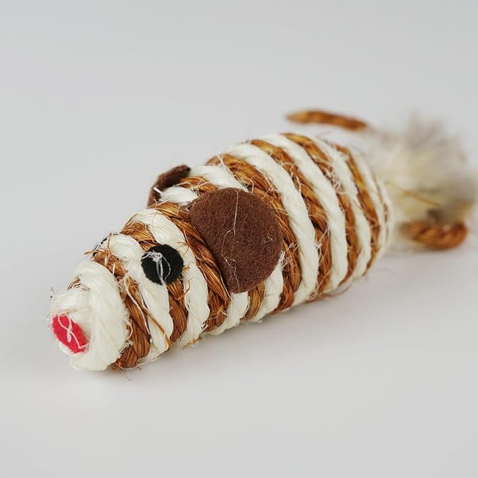 Cat Toys Set with Sisal Rope & Feathers Ball and Mouse - 2 Pack, Interactive Toys for Indoor Cats,Kittens