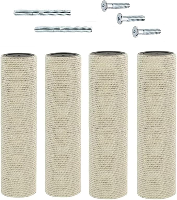 SHENGOCASE 4-Pack Cat Tree Replacement Post 13.8" L, 3.15" Ø Pole with M8 Bolt, Cat Tower Relacement Post, DIY Cat Scratching Post Replacement Part Pole