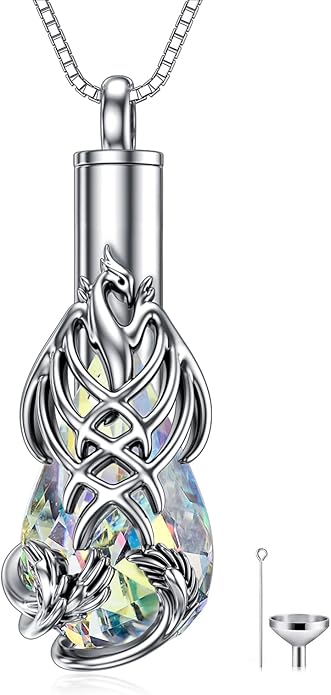 Animal Crystal Urn Necklace For Ashes Sterling Silver Butterfly Dragonfly Bee Phoenix Peacock Hummingbird Fox Angel Wing Pentagram Pentacle Cremation Necklace Heart Teardrop Urn Holder Necklaces For Women Memorial Jewelry