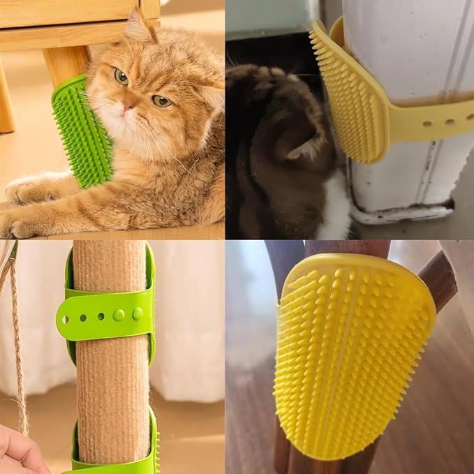 3 Pack Cat Self Groomer Scratcher Rubber Wrap Pad Grooming Brush Massage Comb with Adjustable Strap Scratching Post Cover Protector for Cats Tree Furniture Sofa Chair Legs