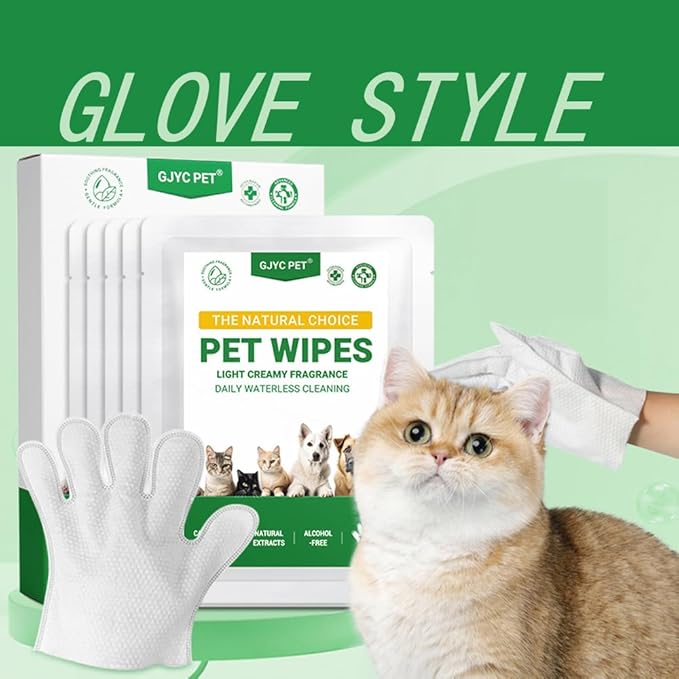 Nourish Fur Pet Grooming Wipe -Extra Thick Gloves, Cleaning & Deodorizing Bathing Wipes for Dogs & Cats, Hypoallergenic, for Daily SPA Care & Traveling; CWSJ