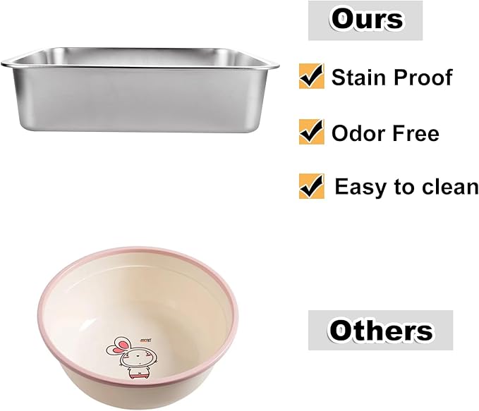 2PCS 4" Height Stainless Steel Cat Litter Box, Metal Litter Pan, for Elderly Cats, Arthritic Cats, Small Kittens, Litter Pan for Hamsters Rabbits, Non Stick Smooth Surface