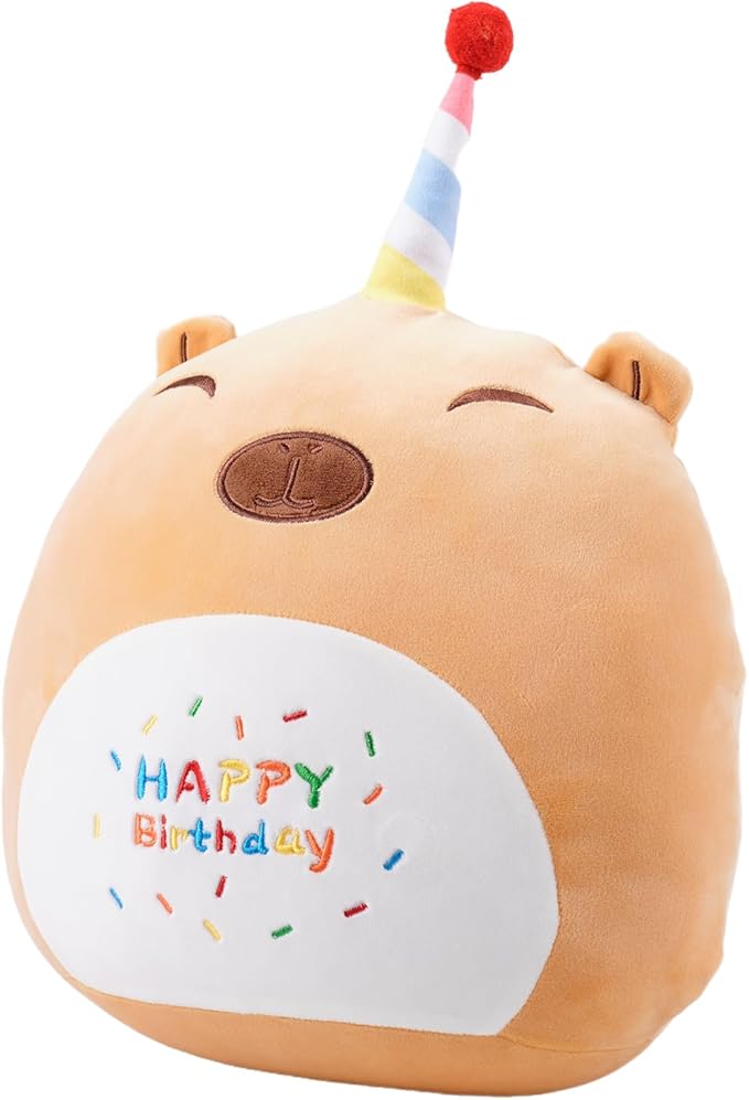 16 Inch Plush Brown Capybara Stuffed Animal Happy Birthday Capybara Hugging Pillow Birthday Capybara Plushies Throw Pillow Birthday Capybara Anime Gift for Kids and Lovers