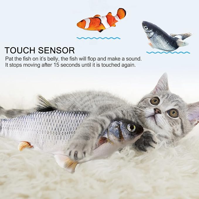 Interactive Cat Toys Flopping Fish with Catnip, Moving Cat Toys for Indoor Cats 2Pack, 11" Electric Automatic Cat Kicker Exercise Toy, Wiggle SilverVine Floppy Fish for Small Dogs, Kitten