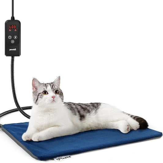 Pecute Cat Heating Pad Indoor, 6 Adjustable Temperature with Timer, Dog Heating Pad with Dual-Resistant Cable, Waterproof Layer, Heated Cat Bed Mat Blanket, Electric Pet Heating Pad for Cats Dogs