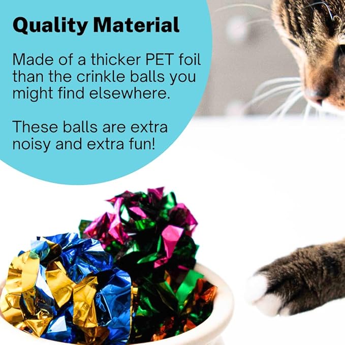 Luli & Cat 10-Pack Foil Crinkle Ball Toys - Interactive Cat Toys for Indoor Cats - Cat Ball Toy in Assorted Colors