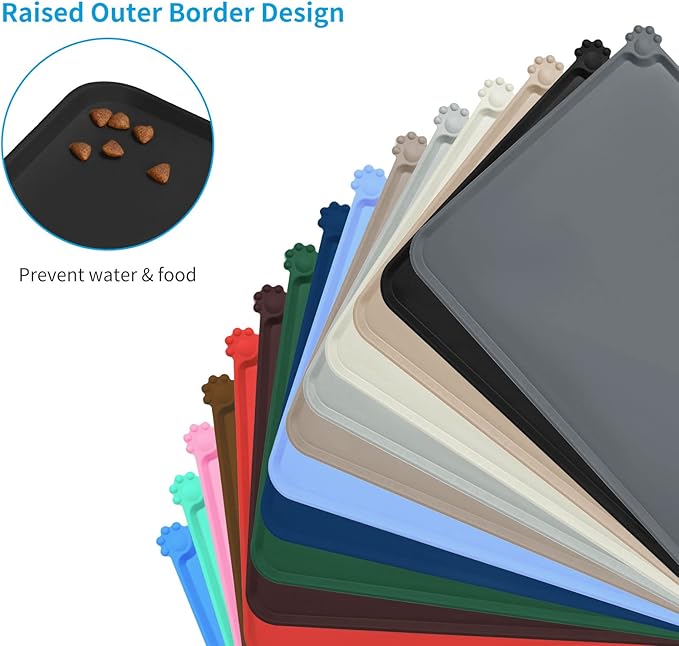 AUDWUD Silicone Waterproof Pet Feeding Mats,Anti Slip Bowl Pad,Dog Mat for Food and Water