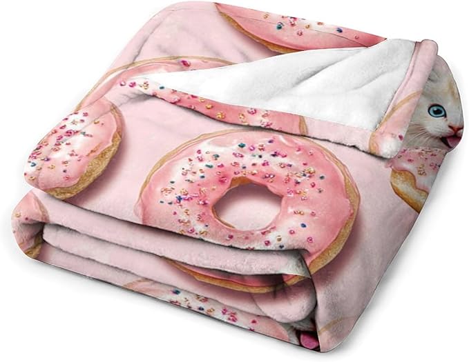 Donut Cat Blanket Donut Gifts for Girls Boys Woman Kids Donut Cat Lover Throw Blankets Soft Blanket Warm Fleece Flannel Plush Blankets for Bed Sofa Couch 60"x80"