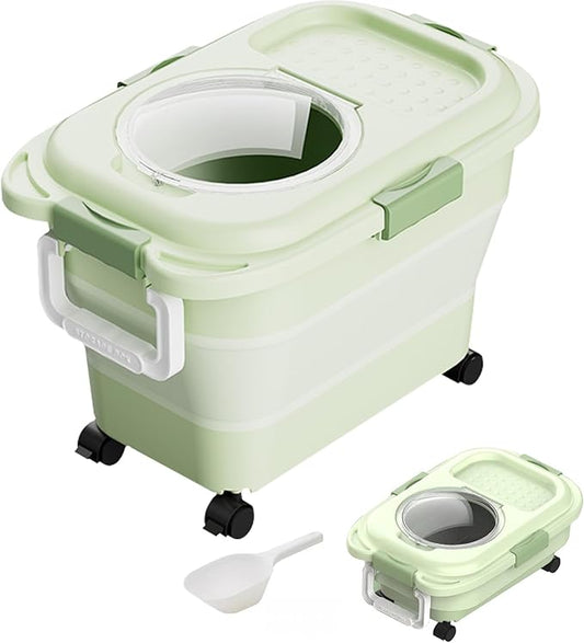 Dog Food Storage Container,Collapsible Dog Food Container with Travel Silicone Bowl and Scoop for Dog/Cat/Bird Food,Keep Dry Food Fresh,Easy to Move.Green(18LB)