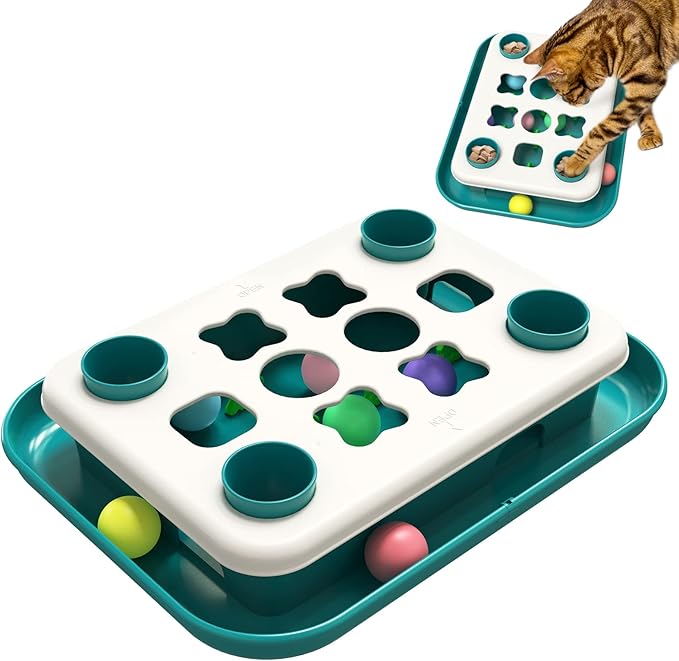 AUTENS Cat Toy Puzzle Track Balls Feeder for Interactive Indoor Cat Chase to Exercise, Fun Treat Digger Hunting Box (Green)