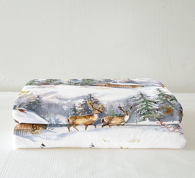 Elk Printed Sherpa Blanket Wild Animal Pattern Fleece Throw Blanket for Sofa Couch Christmas Theme Plush Blanket Winter Nature Tree Deer Room Decor King 87"x85"