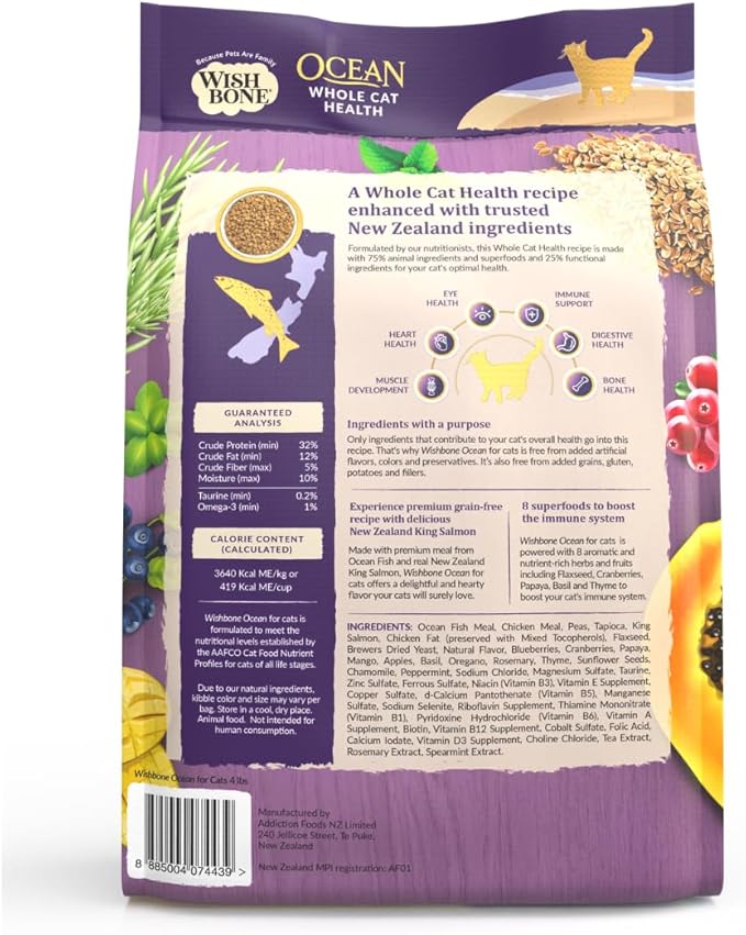 Wishbone Ocean New Zealand King Salmon, Gluten Free, Premium Salmon Recipe Cat Food for Overall Pet Health - 4 lb