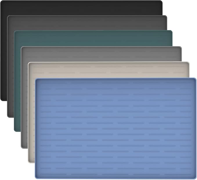 24"x16" Silicone Dog Food Mat with Raised Edges, Waterproof Non-Slip Pet Feeding Mat for Food & Water, Thick Durable Placemat for Cats and Dogs, Easy to Clean, Lake Blue