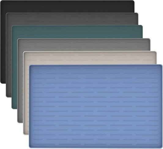 24"x16" Silicone Dog Food Mat with Raised Edges, Waterproof Non-Slip Pet Feeding Mat for Food & Water, Thick Durable Placemat for Cats and Dogs, Easy to Clean, Lake Blue