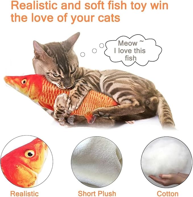 Cat Toys for Bored Indoor Adult Cats - Interactive Cat Toy for Indoor Cats, Automatic Moving Cat Kicker Toy with Catnip, 11" Electric Flopping Fish Cat Toy for Boredom Cats, High Energy Kitten