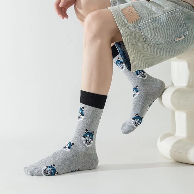 5 Pairs Cute Animal Crew Socks Fun Casual Cotton Calf Socks for Women