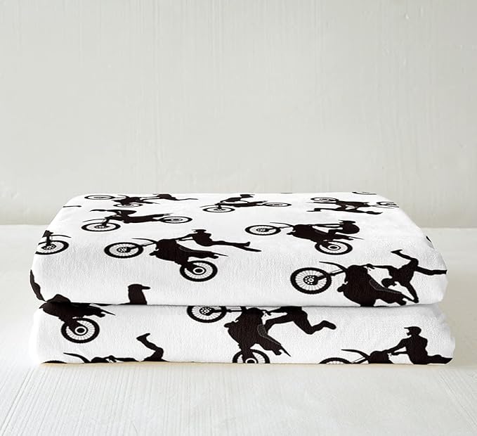 Motocross Rider Fleece Throw Blanket for Bed Sofa Couch Kids Extreme Sports Motorcycle Fuzzy Dirt Bike Motorbike Sherpa Blanket Boy Room Decor Plush King 87"x95"