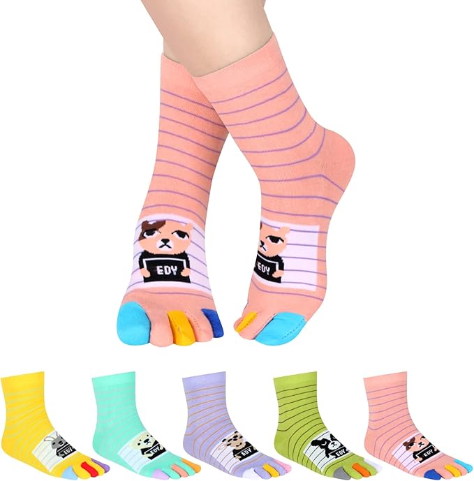Benefeet Sox Toe Socks Women Men Cute Cat Five Finger Socks for Girls Colorful Cotton Ankle Athletic Running Socks with Toes