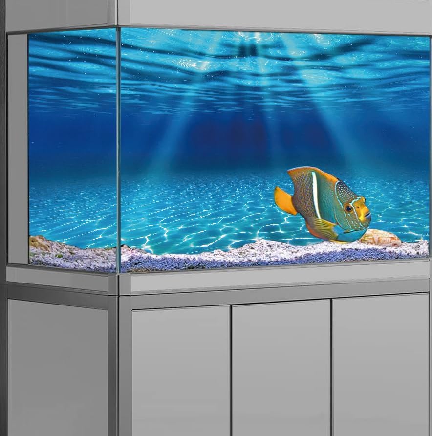 Natural Undersea Aquarium Background, Underwater Ocean Sunlight Fish Tank Background 48X24IN with 8 EVA Double-Sided Tape