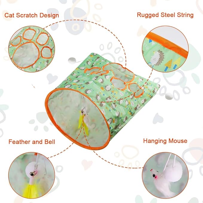 Aohcae Cat Tunnel Bags for Indoor Cats,Cat Play Tunnel Toy, Collapsible Interactive Cat Drill Bag Pet Toy with Plush Ball Cat Self Interactive Toys
