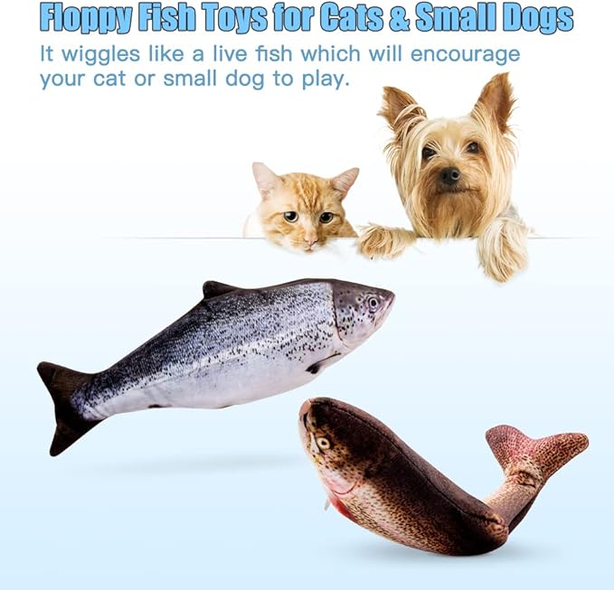 TOOGE 2 Pack 11" Floppy Fish Cat Toys with SilverVine and Catnip for Indoor Cats Interactive Flopping Fish Cat Kicker Catnip Toys for Cats Puppy Small Dogs