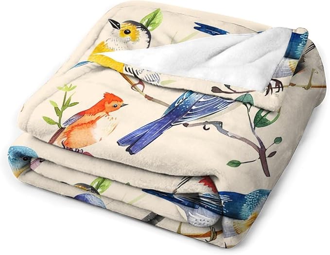 Birds Blanket Spring Gifts for Girls & Boys - Soft, Warm Fleece & Flannel Plush Blankets for Bed, Sofa & Couch - 60"x80"