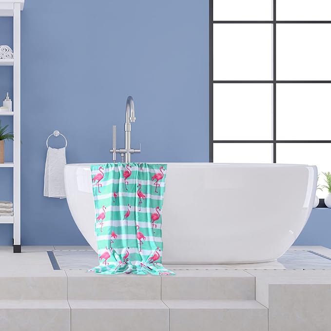 LIVILAN Blue Flamingo Beach Towel for Girls Kids, 30”x60” Microfiber Thin Soft Bath Swimming Pool Travel Towel, Oversized Quick Dry Sand Free Lightweight Beach Towel, Flamingo Gifts for Women