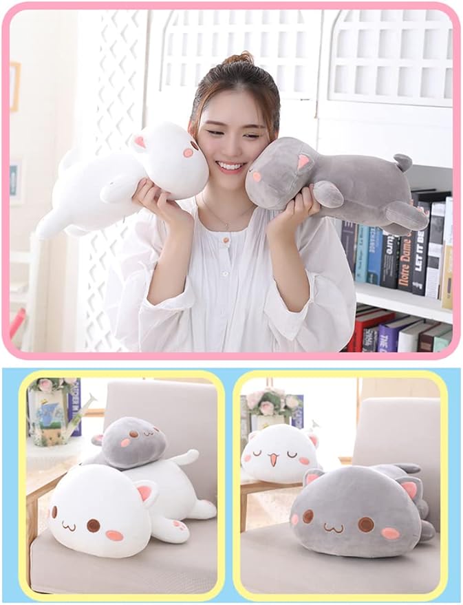 NatureMan Cute Kitten Plush Toy Stuffed Animal Pet Kitty Soft Anime Cat Plush Pillow, Plush cat Doll Pillow Toys Children's (Gray)