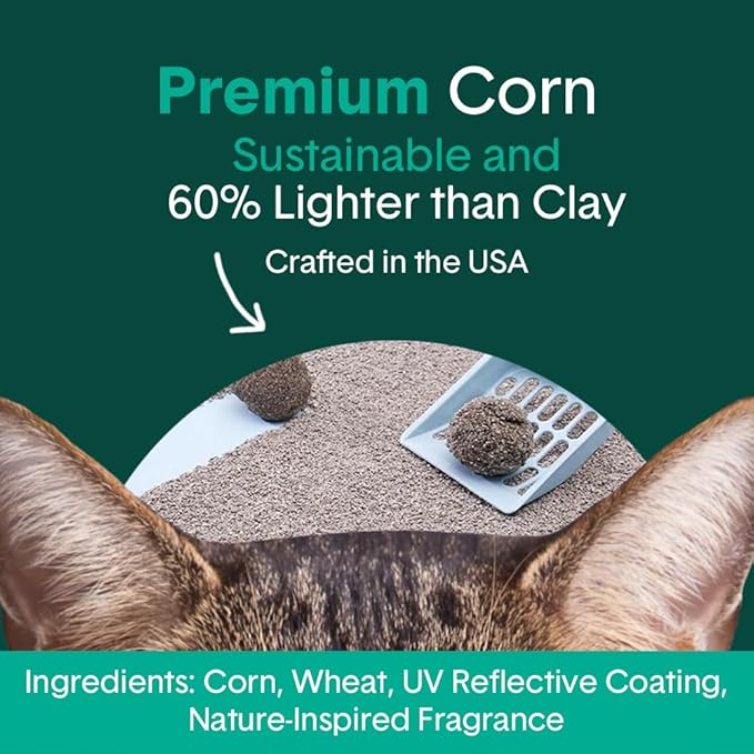 Boxie® Glo™ Natural Attractions 30 Day Odor Control Clumping Corn Cat Litter, 6.5 lb, 99.9% Dust-Free, Plant-Based, Lightweight, Strong Clumping, UV Light Attractant for Litter Box Use