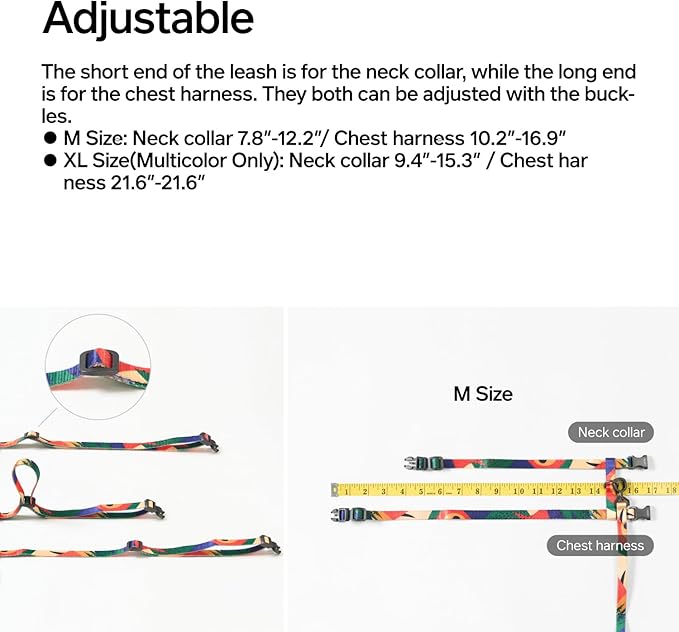 pidan Cat Harness and Leash Set, Cats Escape Proof - Adjustable Kitten Harness for Large Small Cats, Lightweight Soft Walking Travel Petsafe Harness（(Multicolor-M Size）