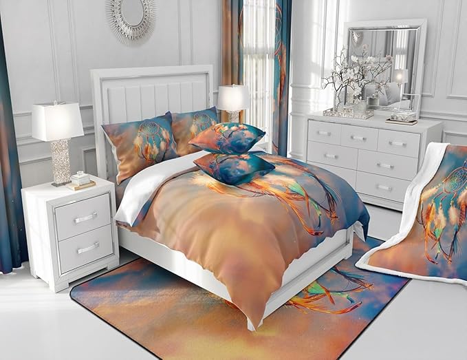 Dreamcatcher Plush Blanket Boho Dream Catcher Decor Fleece Throw Blanket for Sofa Couch Bed Bohemian Style Sherpa Blanket Gradient Room Decor Chic Luxury Feather Fuzzy Blanket Baby 30x40 Inch