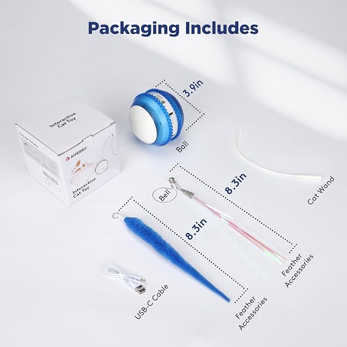 Cat Toys for Indoor Cats, Innovative Interactive Cat Toy Ball with Bird Chirping, USB Rechargeable Automatic Exercise Rolling Cat Toy for Bored Indoor Adult Cats Kittens, Blue/White