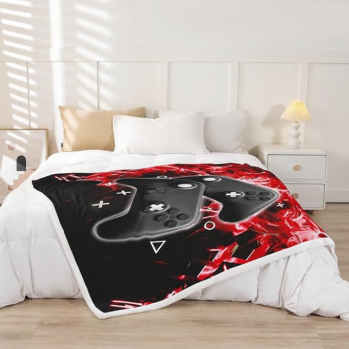 Black Gamepad Plush Blanket for Sofa Couch Bed Modern Gamer Fuzzy Blanket Video Game Controller Fleece Throw Blanket Room Decor Console Action Buttons Sherpa Blanket Twin 60"x80"