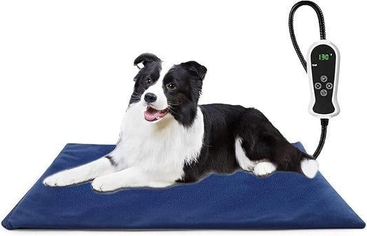 TJOY Pet Heating Pad Electric Heating Pad for Dogs and Cats Indoor Warming Mat Heated Pet Bed with Auto Power Off (L:32''x20''(Blue))