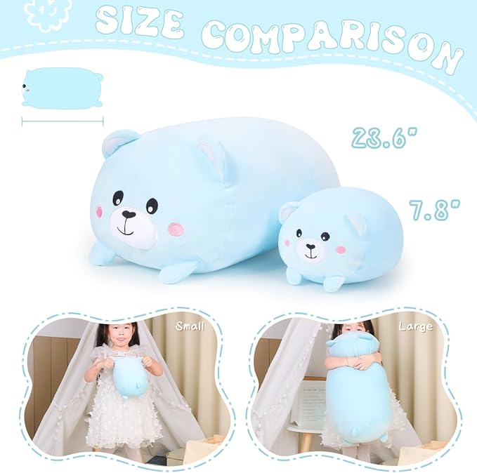 AIXINI 23.6 inch Cute Bear Plush Stuffed Animal Cylindrical Body Pillow,Super Soft Cartoon Hugging Toy Gifts