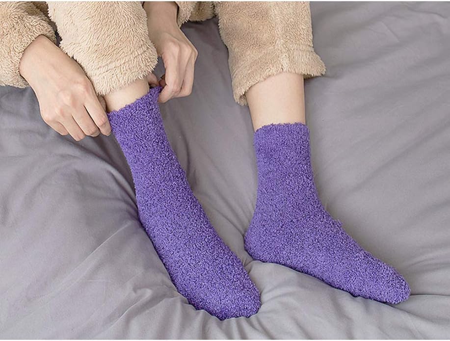 6 Pairs Womens Fuzzy Socks Winter Warm Soft Cozy Fluffy Microfiber House Sleeping Slipper Socks Christmas Gifts