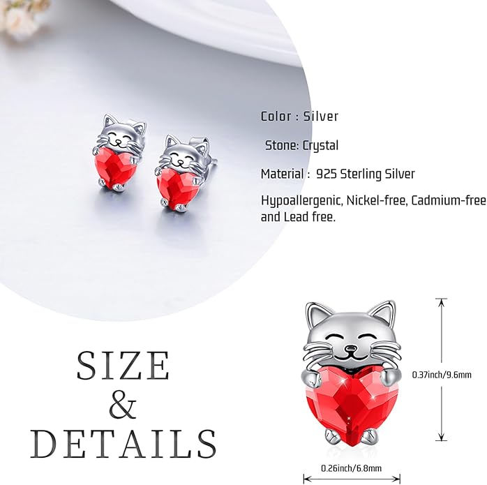 925 Sterling Silver Cat Earrings Cute Animal Kitten Stud Earrings cat Jewelry Gifts for Women Girls Hypoallergenic Earrings for Sensitive Ears