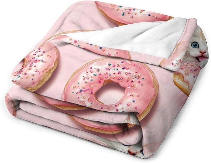 Donut Cat Blanket Donut Gifts for Girls Boys Woman Kids Donut Cat Lover Throw Blankets Soft Blanket Warm Fleece Flannel Plush Blankets for Bed Sofa Couch 50"x60"