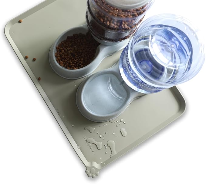 Hoki Found Large Silicone Pet Food Mats Tray - Non Slip Pet Dog Cat Bowl Mats Placemat - Dog Pet Cat Feeding Mat - Waterproof Dog Cat Food Mats -Pet Water Mats for Floors - Cream Green