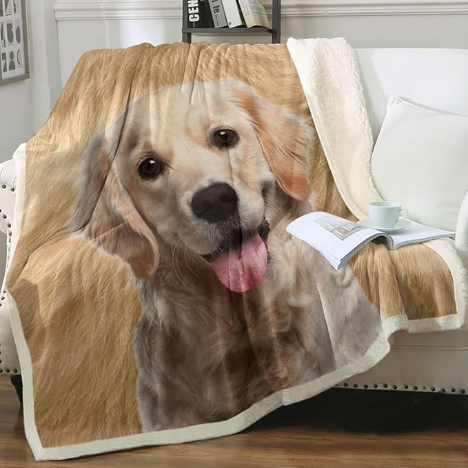 Sleepwish Sherpa Fleece Blanket Golden Retriever Plush Throw Blanket Warm Fuzzy Dog Blanket for Couch Sofa Bed, King(108"x90")